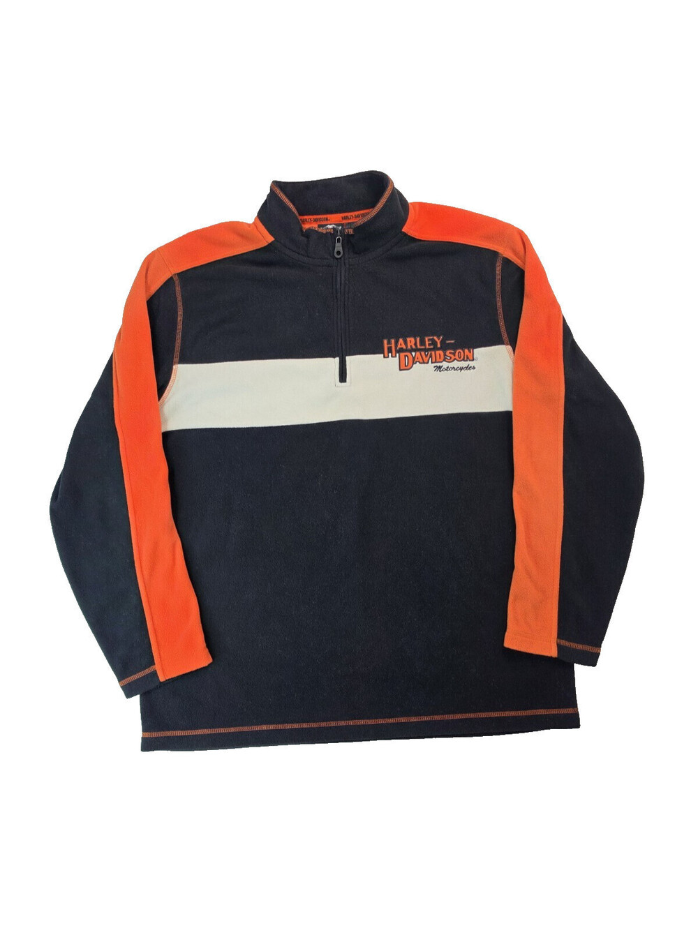 Harley Davidson Orange Black Fleece Logo Embroidered 1/4 Zip Pullover Mens XL